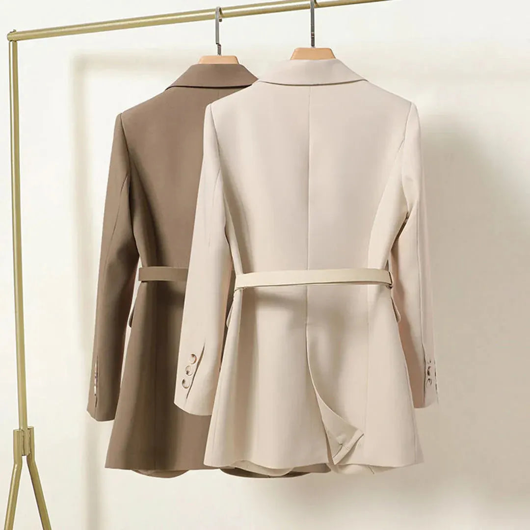 ELENA | Elegante Lange Dames Blazer Met Riem â€“ Vrouwelijk, Gekleed & Tijdloos Mooi