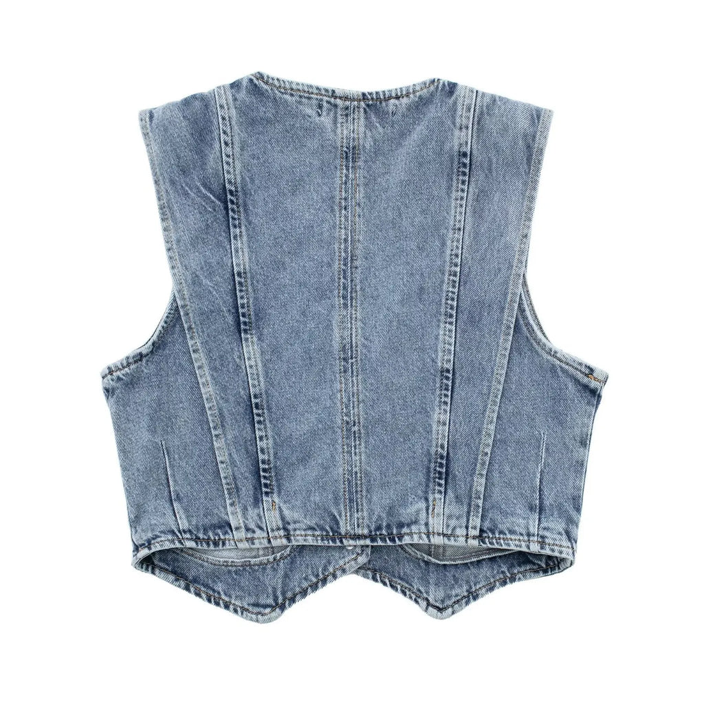 Taillierte Denim Weste mit V-Ausschnitt