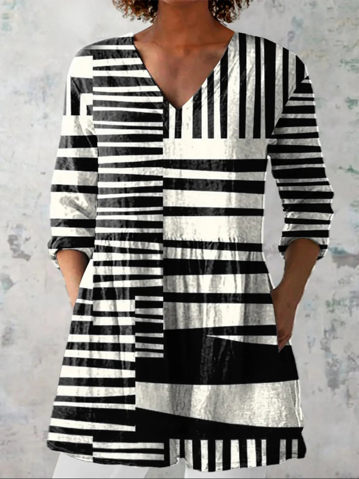 Long flowy V-neck blouse for women