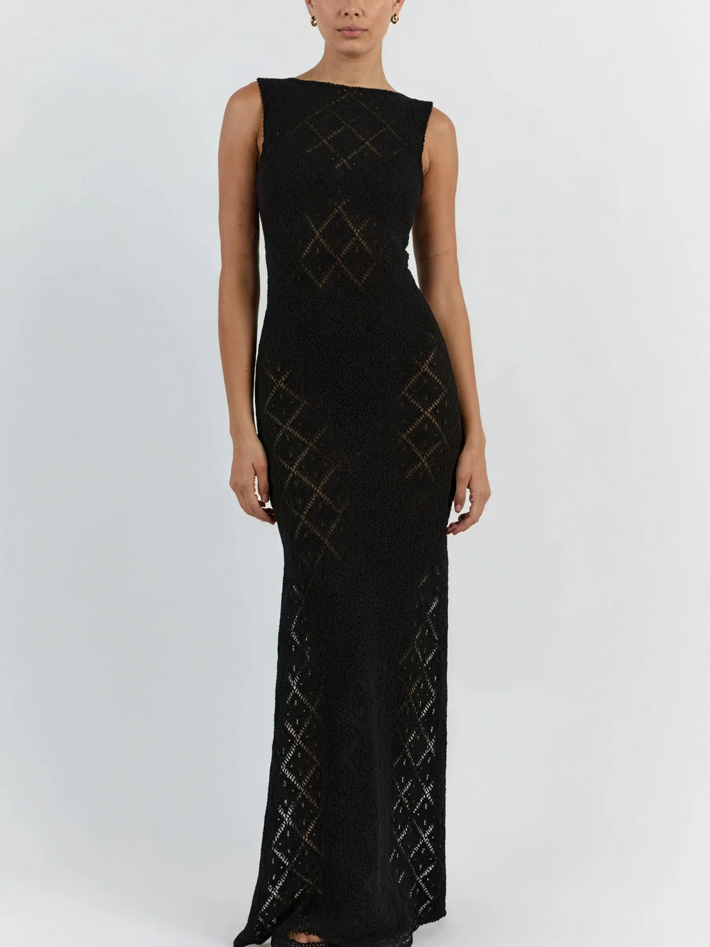 Ärmelloses Lochstrick Maxikleid – Strick-Design