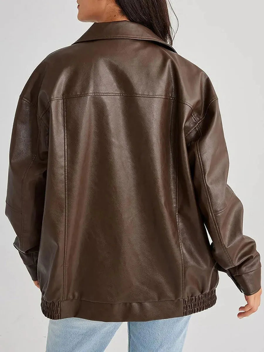 ÃœbergroÃŸe Leder-Bomberjacke mit trendigem Design
