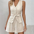 FAYLIN | 2-Delige Korte Linnen Dames Set â€“ Chic en Luchtig