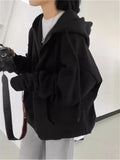 Zip-up Oversized Solid Pocket Hooded Langarm Lose Baseball Jacke
