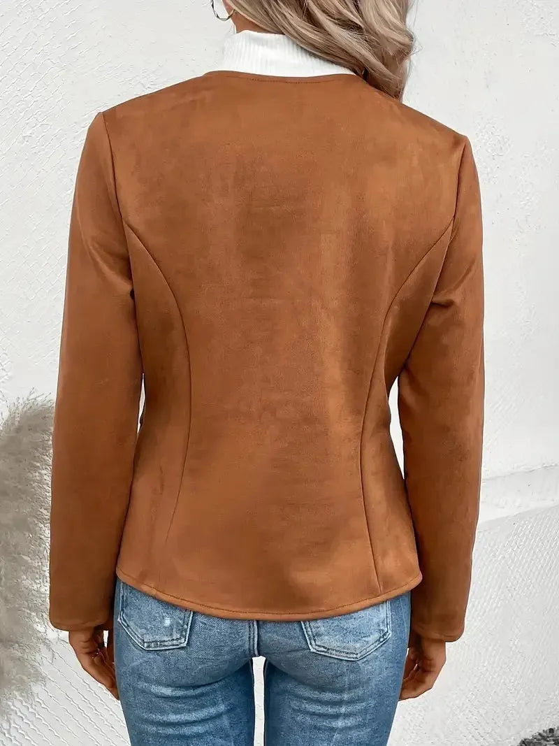 MAEVE | Suède Dames Jasje Met Rits, Ronde Hals & Blazer-Style - Elegant, Stijlvol & Modieus