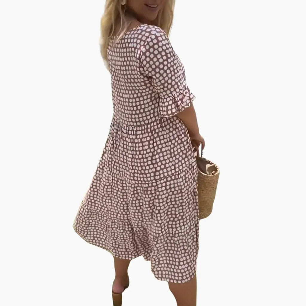 Womenâ€™s Midi Dress with Ruffled Sleeves and Tiered Design