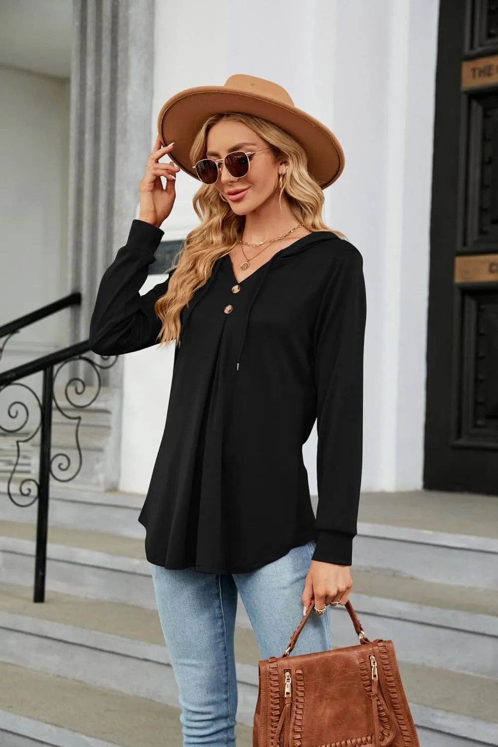 Long Sleeve Hooded Blouse