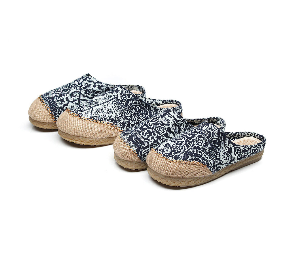Blue-and-white Slippers Couple Wrapped Hemp Ethnic Embroidered Slippers Home Slippers