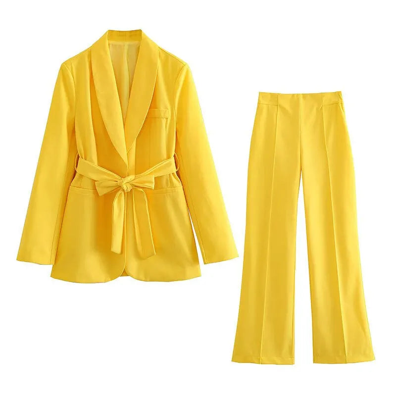 2-teiliger Damenanzug Eleganter Blazer mit Gürtel und passender Hose