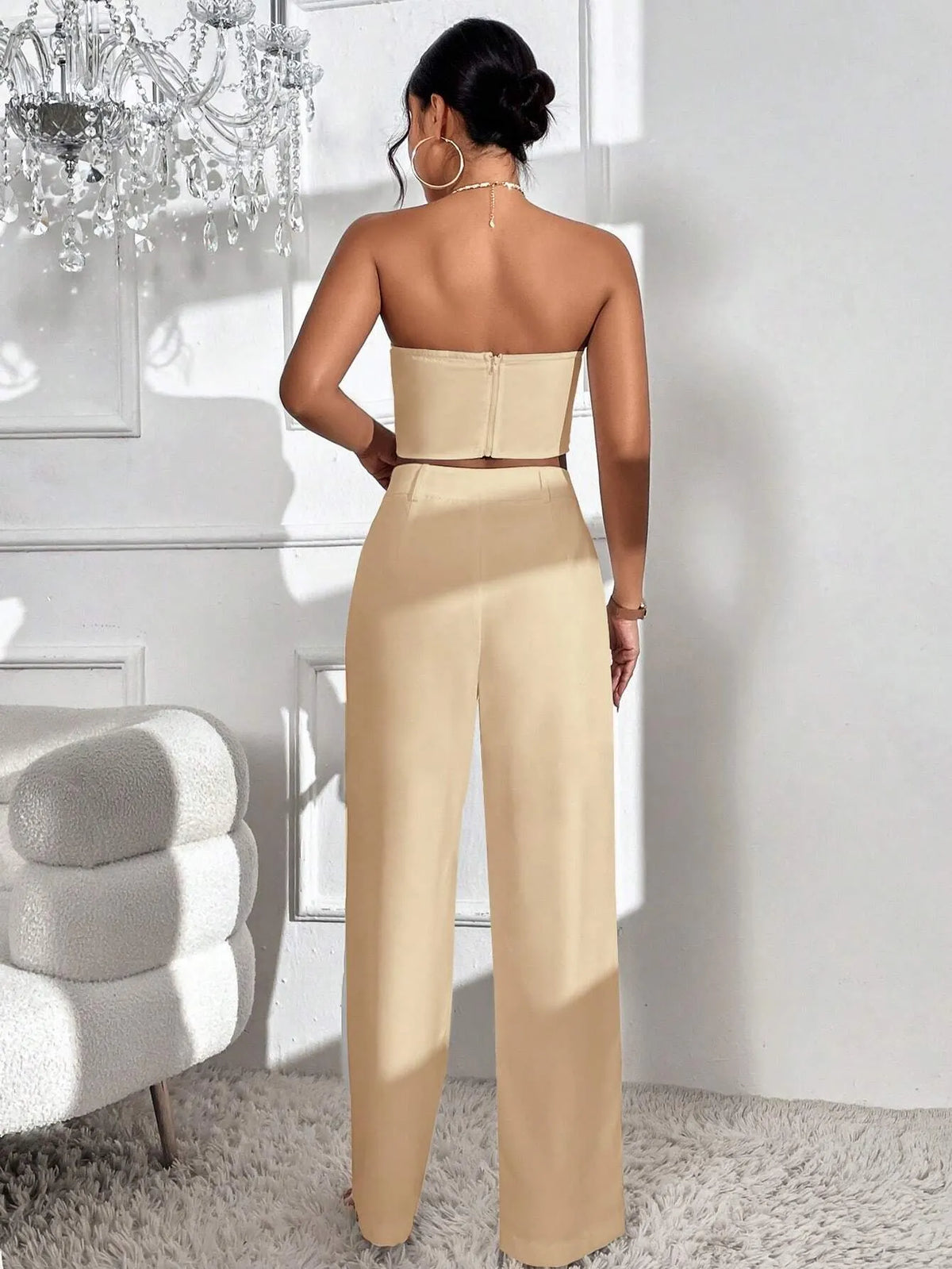 Conjunto Feminino CalÃ§a e Cropped Bege Lys