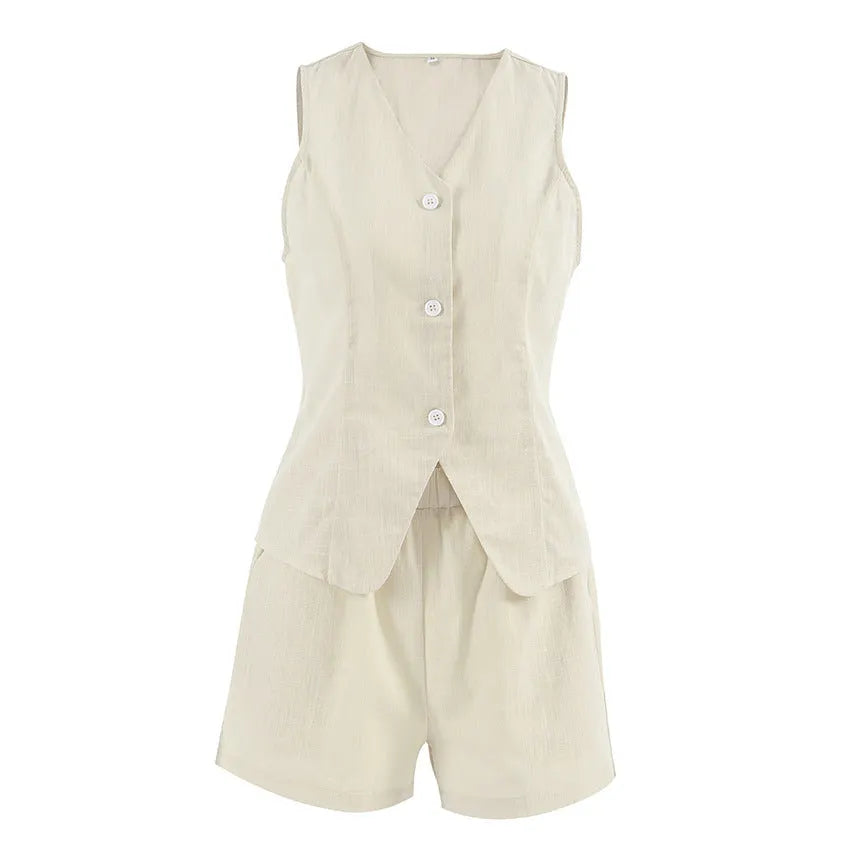 FAYLIN | 2-Delige Korte Linnen Dames Set â€“ Chic en Luchtig