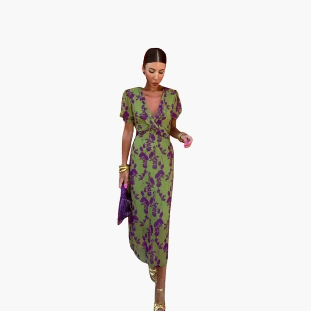 Womenâ€™s Floral Wrap Dress with Puff Sleeves