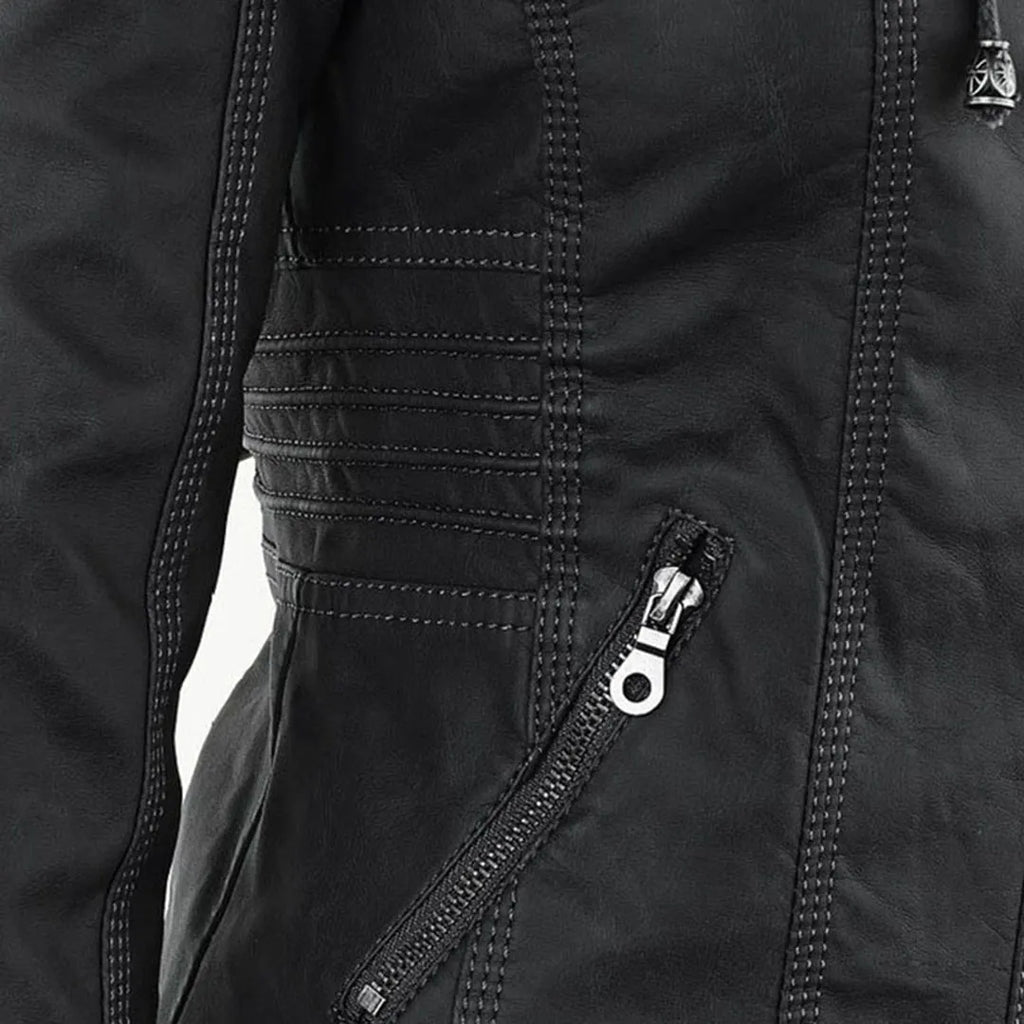 - Damen Lederjacke mit Kapuze