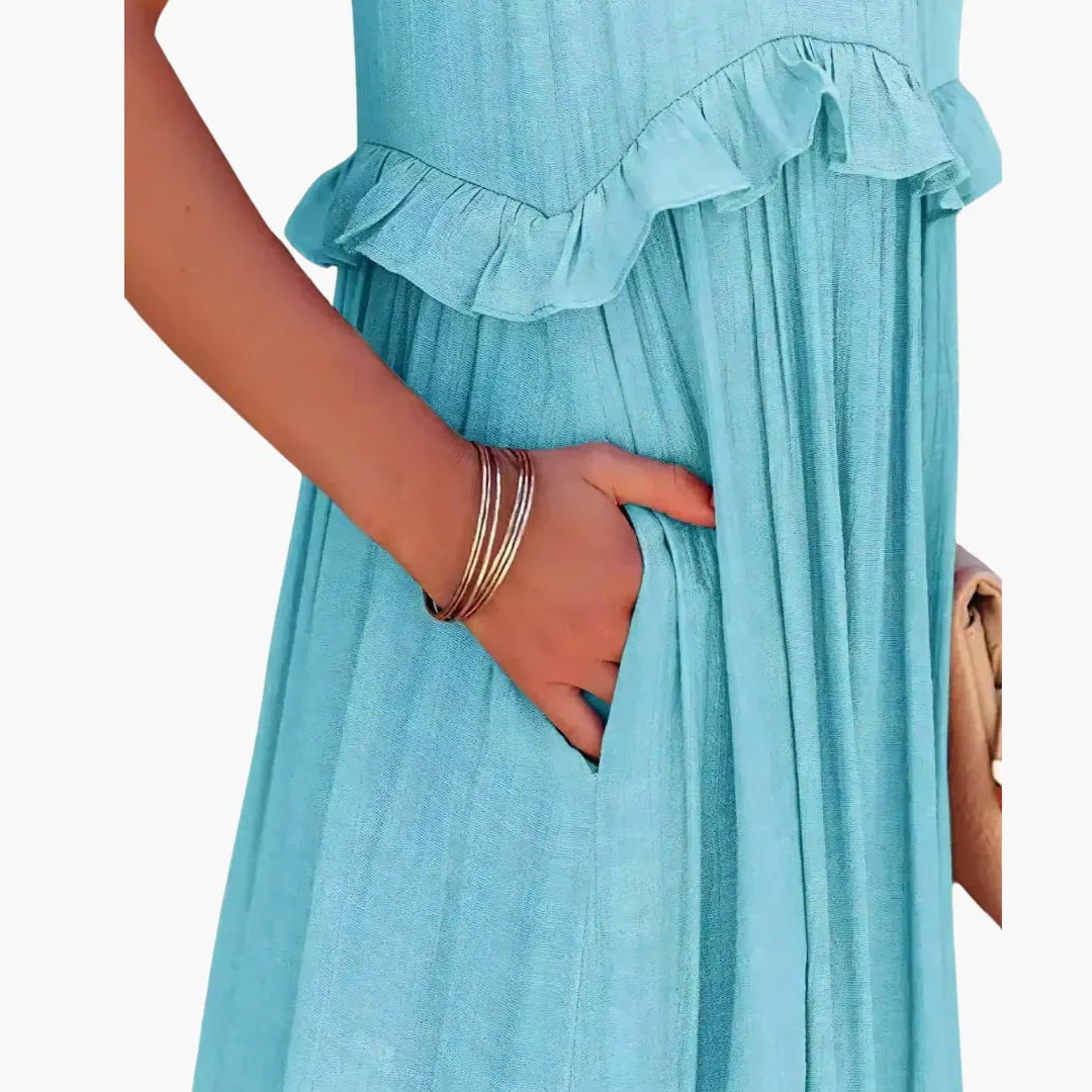 Womenâs Maxi Dress with Cascading Ruffle Tiers and Adjustable Straps