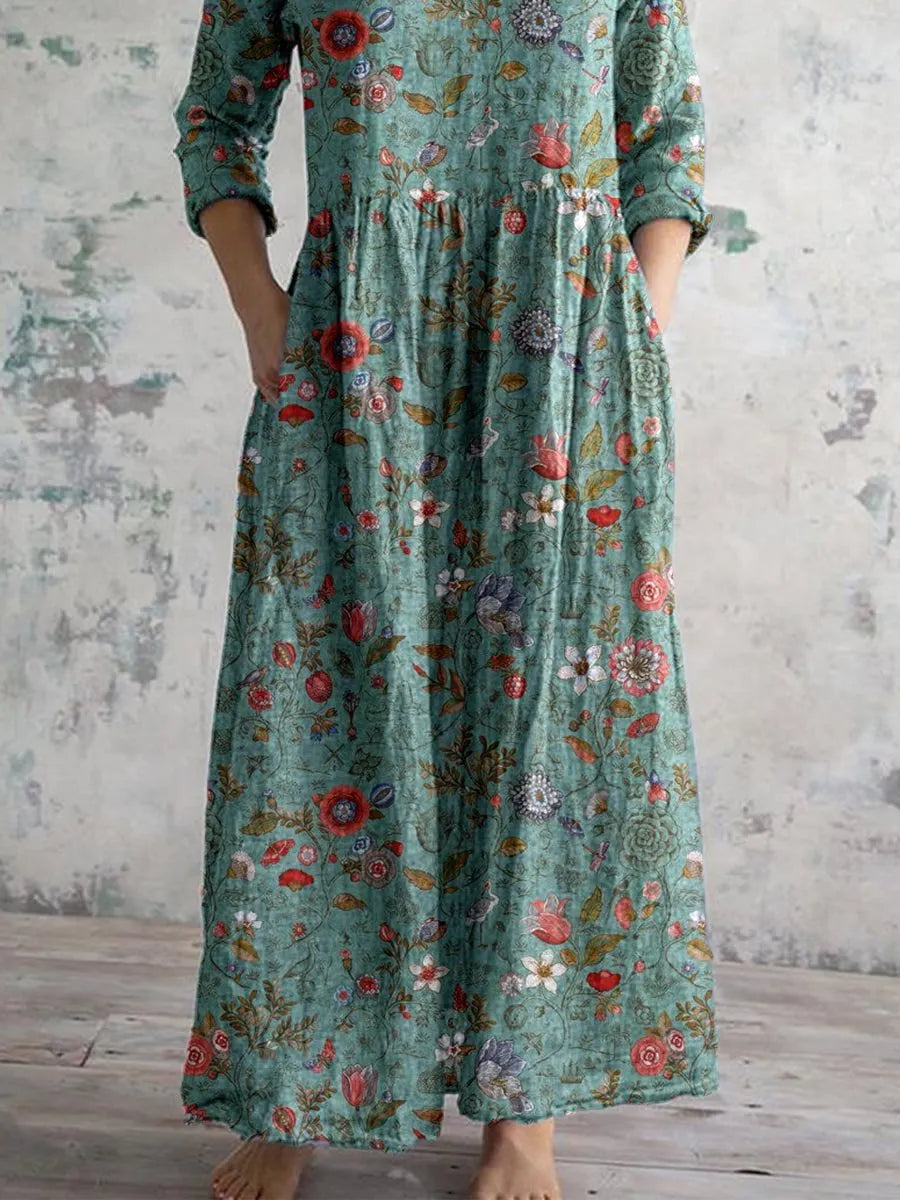 Damen Blumenkleid mit V-Ausschnitt und flieÃŸender Passform