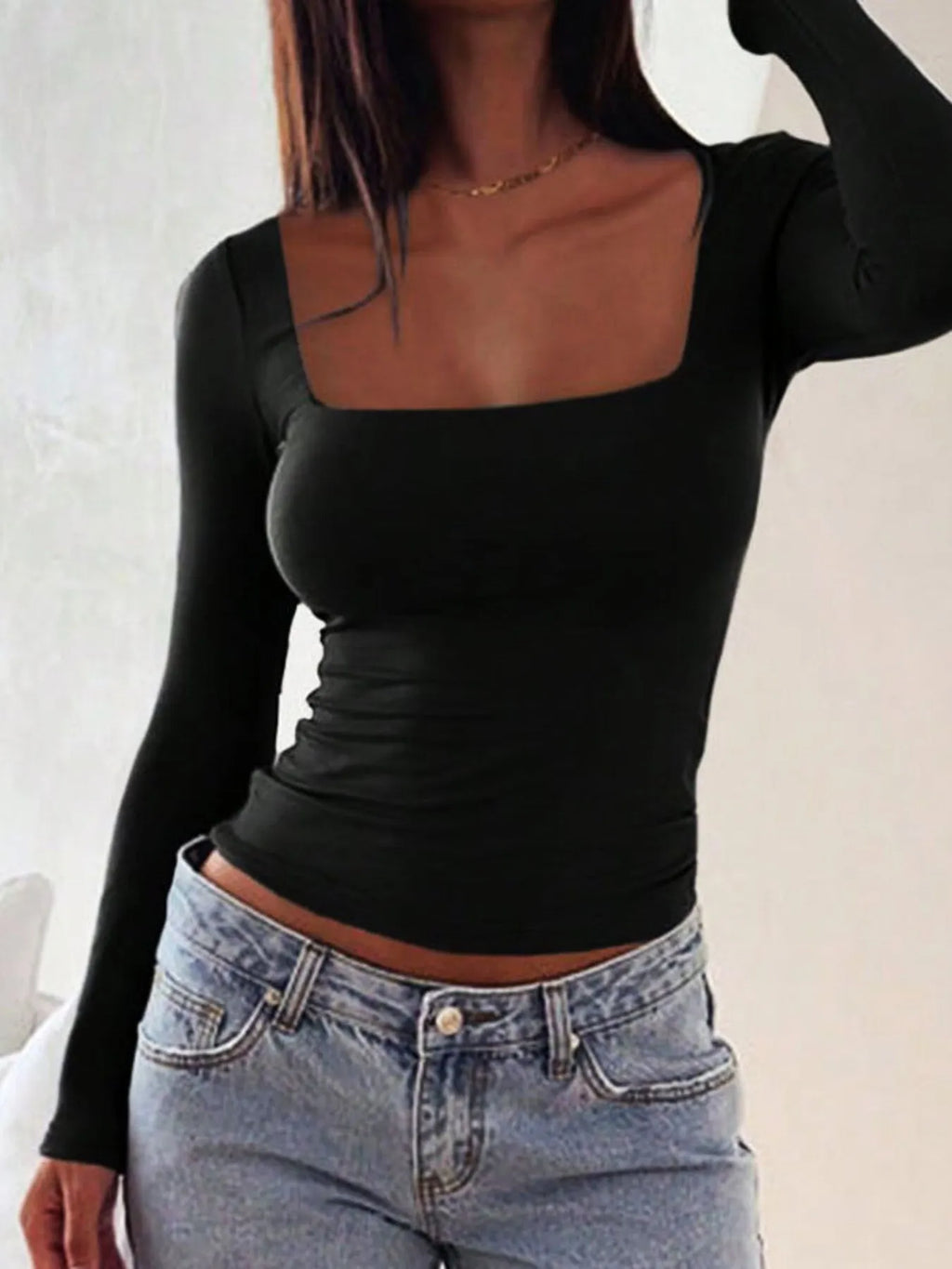 Square Neck Slim Fit Long Sleeve T-Shirt