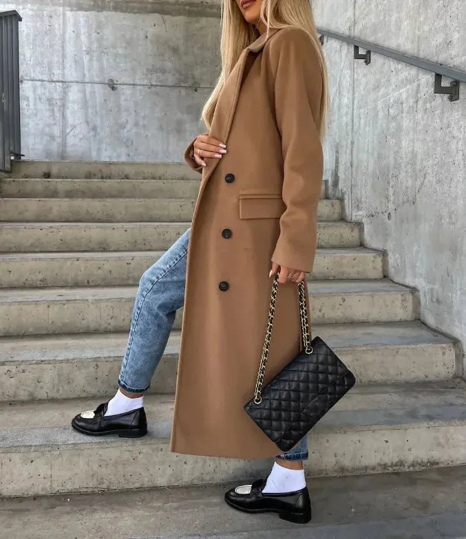 Elegant chic tailored women's wool coat with belt