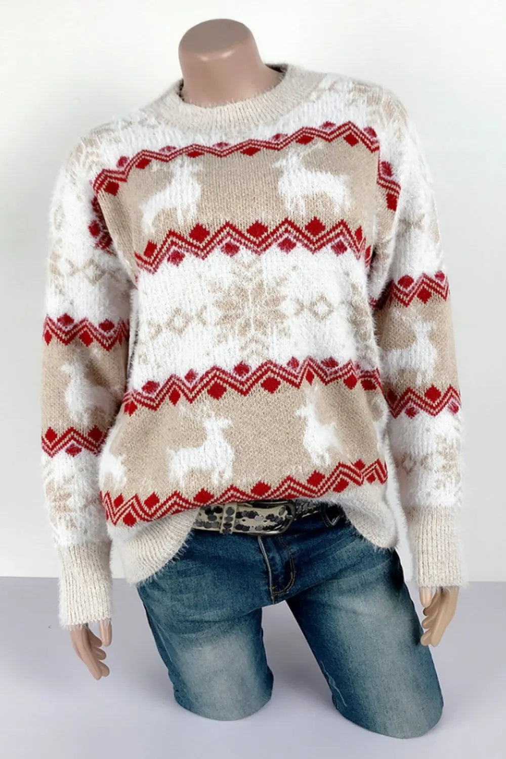 Streifen Weihnachten Schneereh Pullover