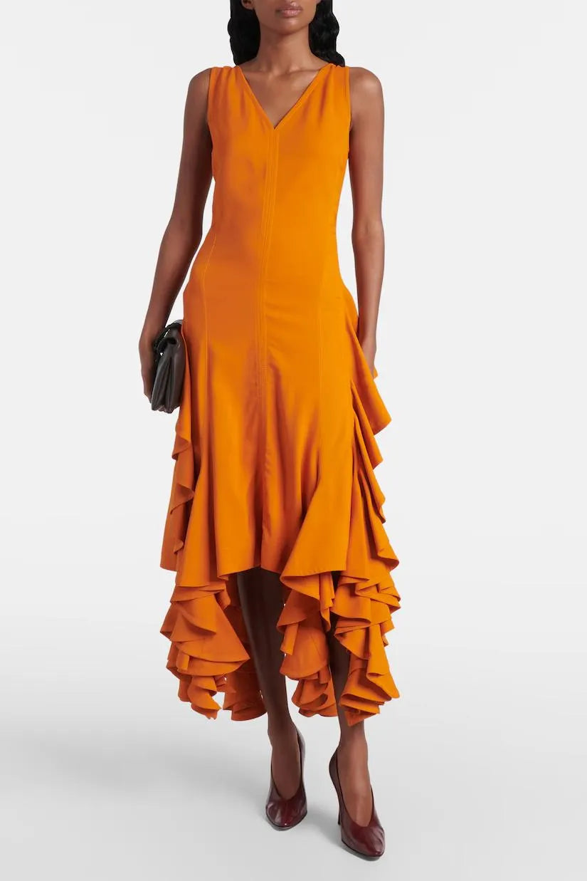 Asymmetrisches Kleid mit Volant-Rock