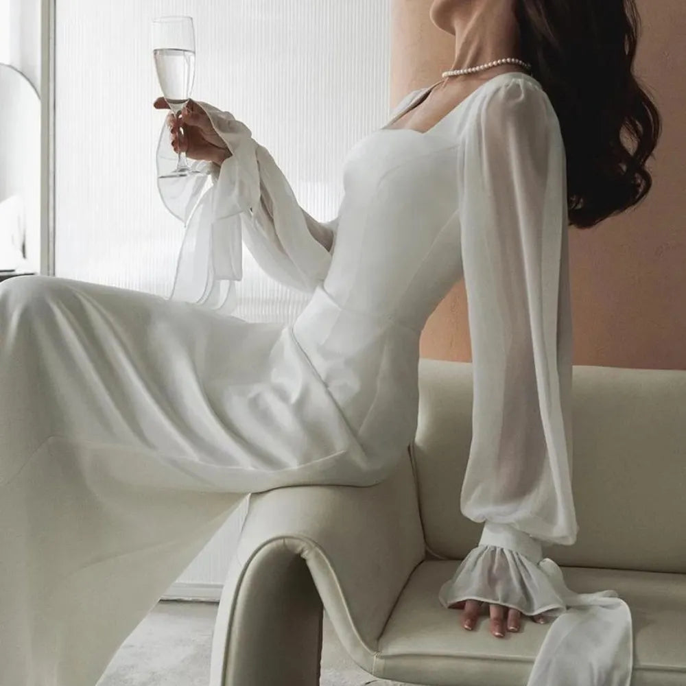 Lange maxi jurk met chiffon mouwen | Pure elegantie voor bijzondere momenten!