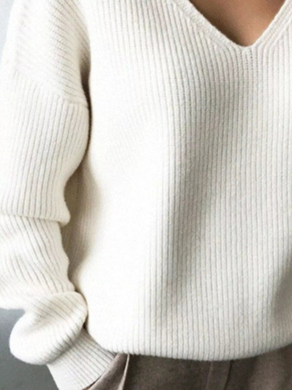Full Size V-Neck Dropped Shoulder Sweater Plus Size