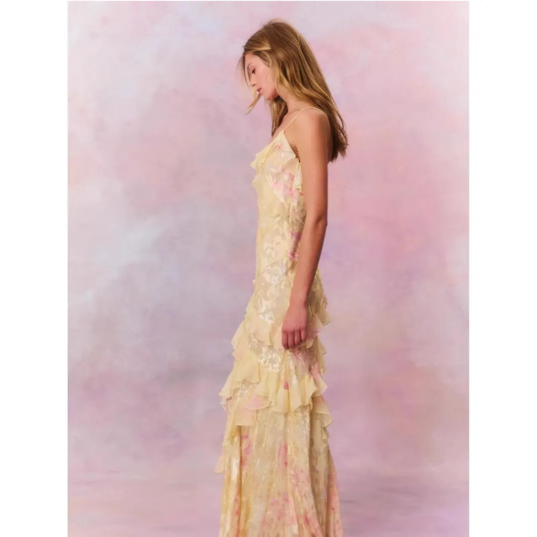 Fließendes Sommerkleid – Spaghettiträger & Rüschen