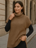 SuÃ©ter Feminino Gola Alta Manga Asa de Morcego Marrom