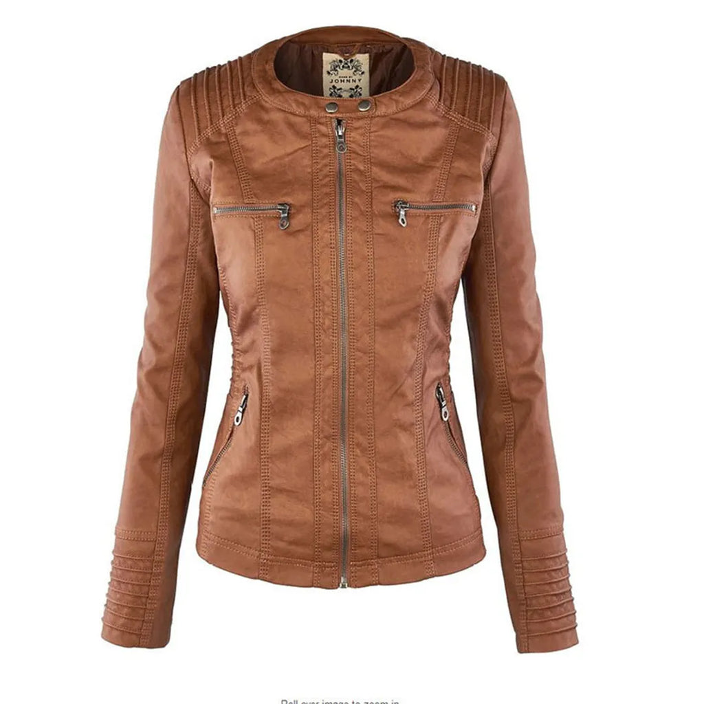 - Damen Lederjacke mit Kapuze