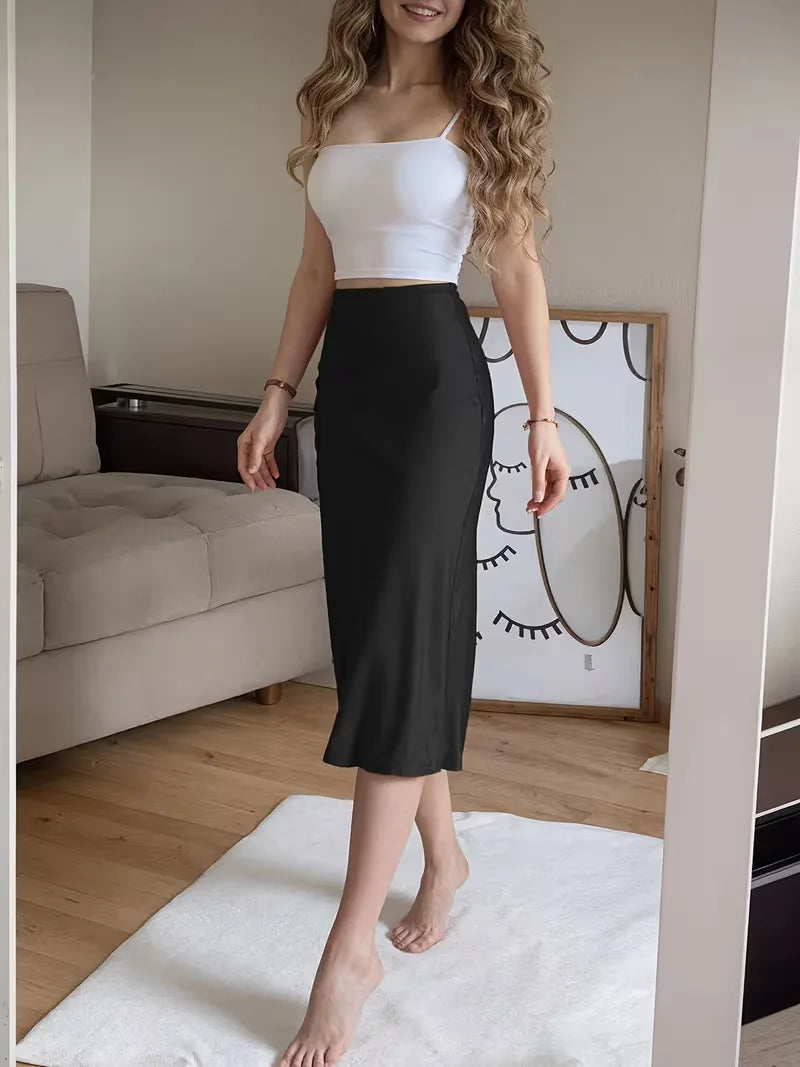 Satin Skirt for Women with High Split and Knot Details