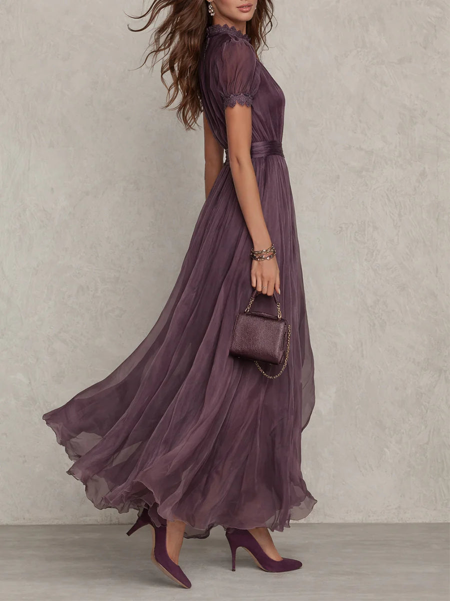 Dames Maxi Jurk met Kanten Detail en Geraffineerde Taille