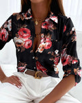 Print Shirts Modische Bluse mit langen Ärmeln und Knopfleiste