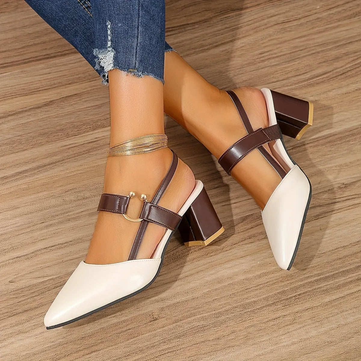 MARINA | Slingback Hakken Met Spitseneus & Blokhak – Verfijnd, Comfortabel & Perfect Voor Elke Gelegenheid