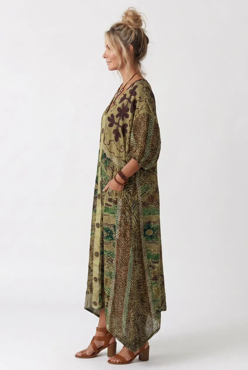 Aleta | Button Front Artistic Print Oversized Maxi Dress