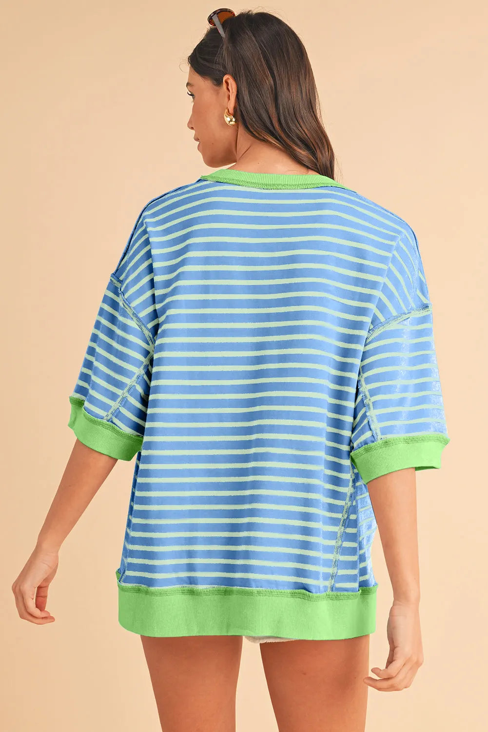 ISA | Gestreept Loose Fit T-Shirt Voor Dames Met Contrast Trim En Wijde Mouwen – Comfortabel, Casual, Stijlvol