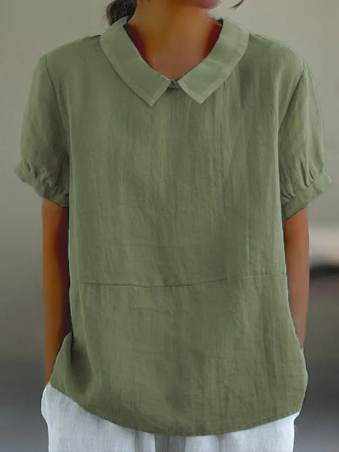 Solid Color Cotton And Linen Top