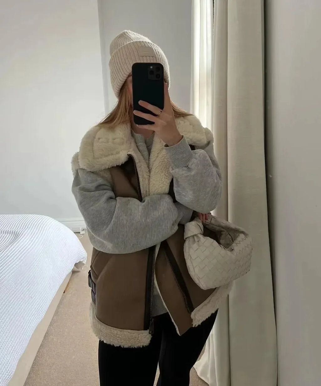 Leer Look Dames Bodywarmer Vest met Teddy Voering – Warm & Modieus