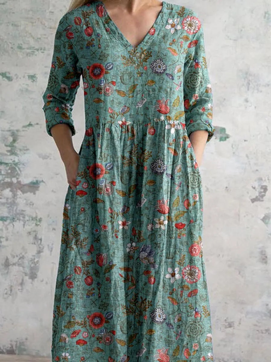 Damen Blumenkleid mit V-Ausschnitt und flieÃŸender Passform