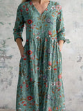 Damen Blumenkleid mit V-Ausschnitt und flieÃŸender Passform