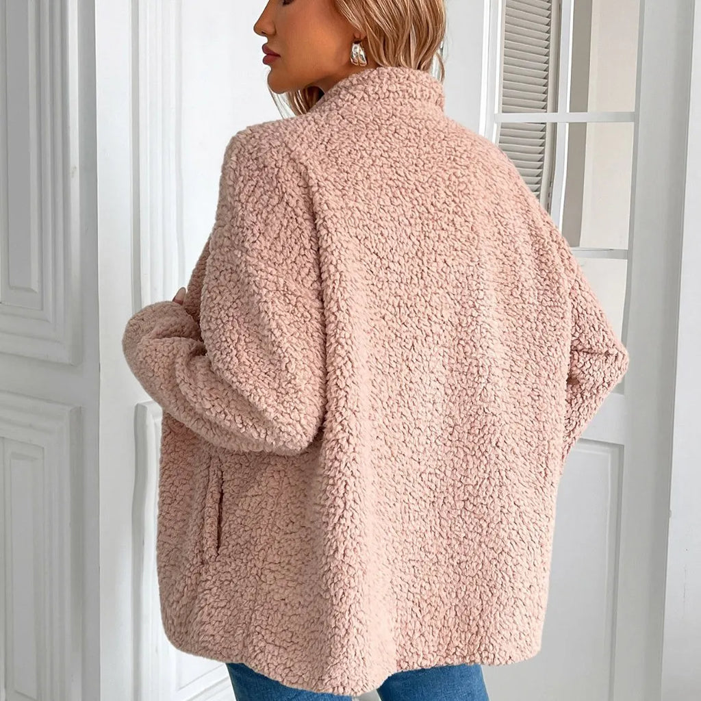 LÃ¤ssige Winter Zip-Up Fuzzy Jacke fÃ¼r Damen