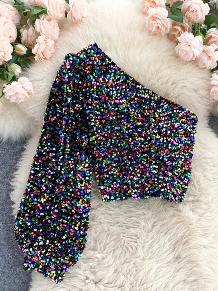 FLEUR | One Shoulder Glitter Top Voor Dames â€“ Elegant, Opvallend, Comfortabel