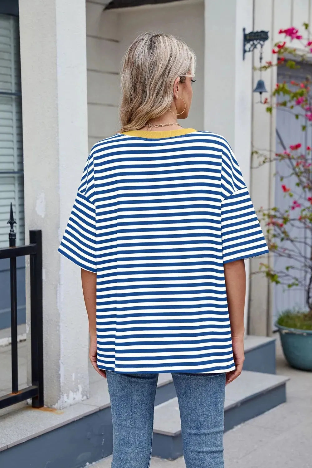 Contrast Striped Round Neck Half Sleeve T-Shirt