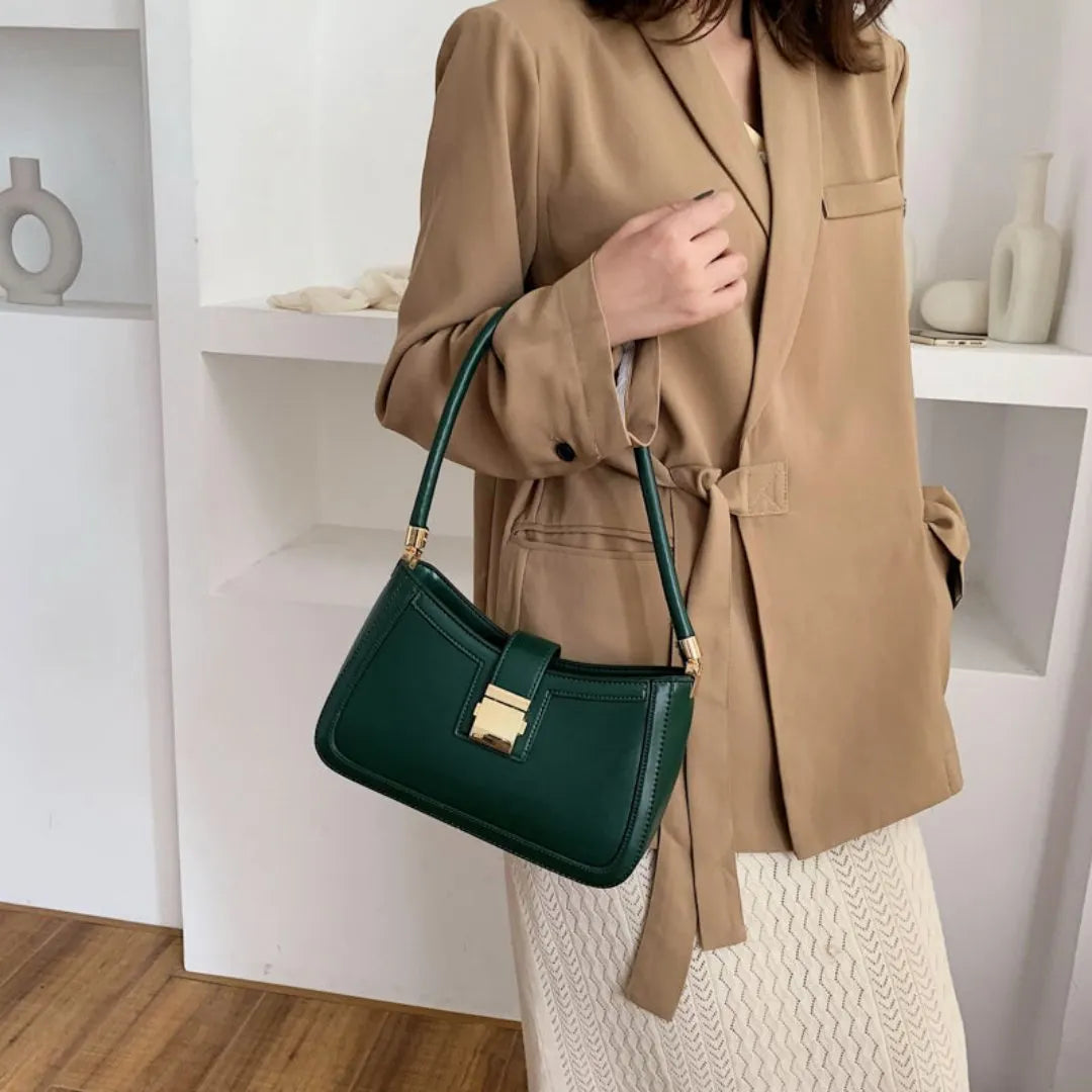 FLORE | Dames Leren Handtas Met Unieke Gesp Sluiting â€“ Gestructureerd Design Met Flap En Metalen Sluiting â€“ Tijdloos En Elegant