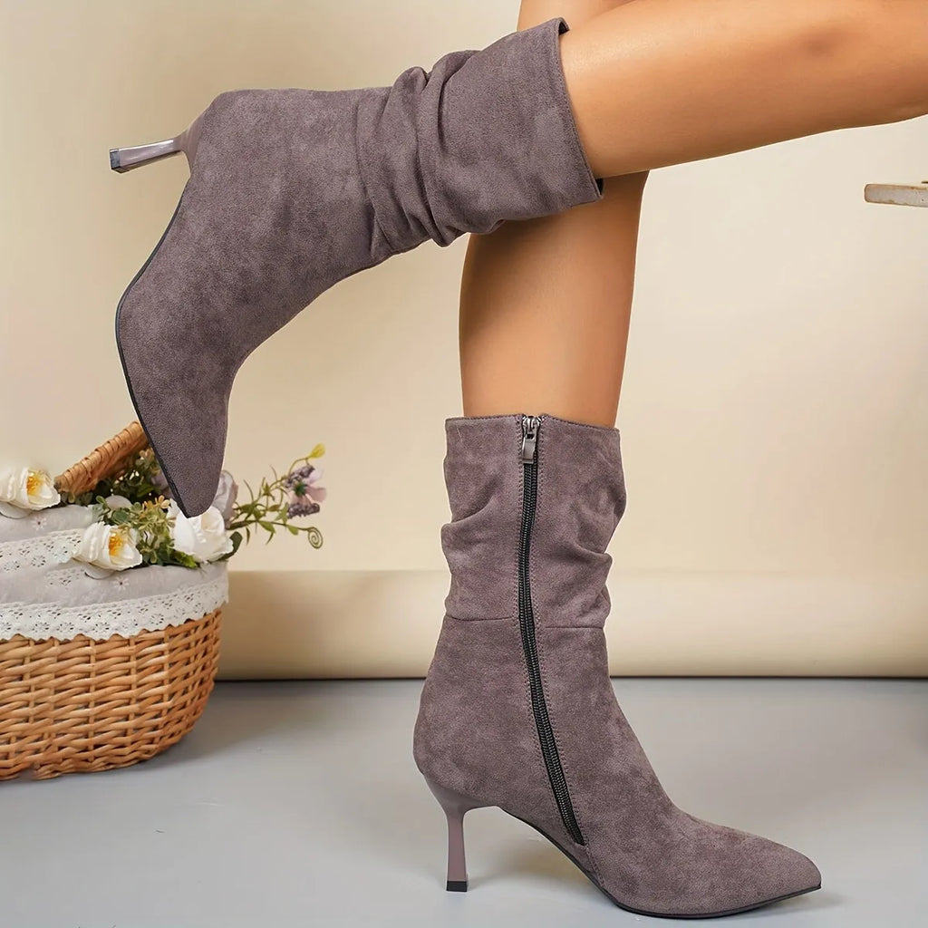 Elegante Slanke Dames Enkellaarsjes | Mid-High PlissÃ© Boots Met Puntneus & Stiletto Hak