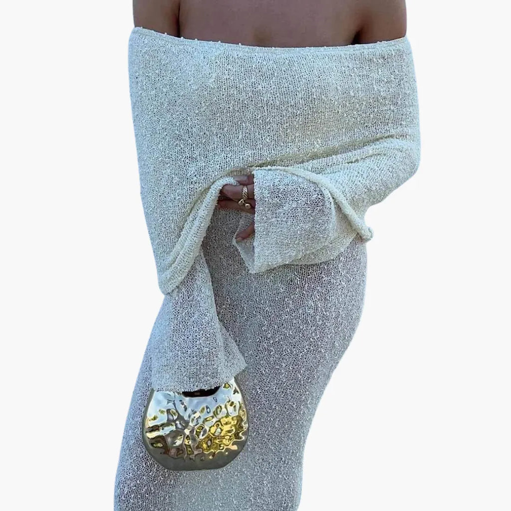 Womenâ€™s Off-Shoulder Maxi Dress with Decorative Finish