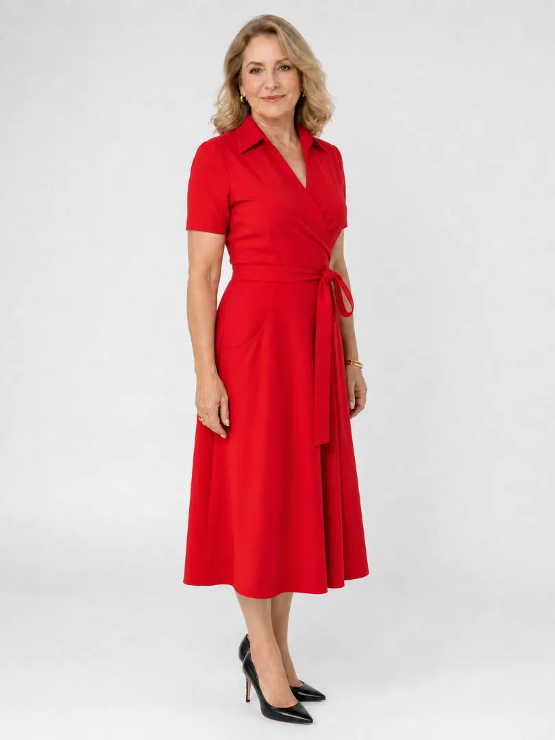 Coral | Collared Wrap Waist Midi Dress