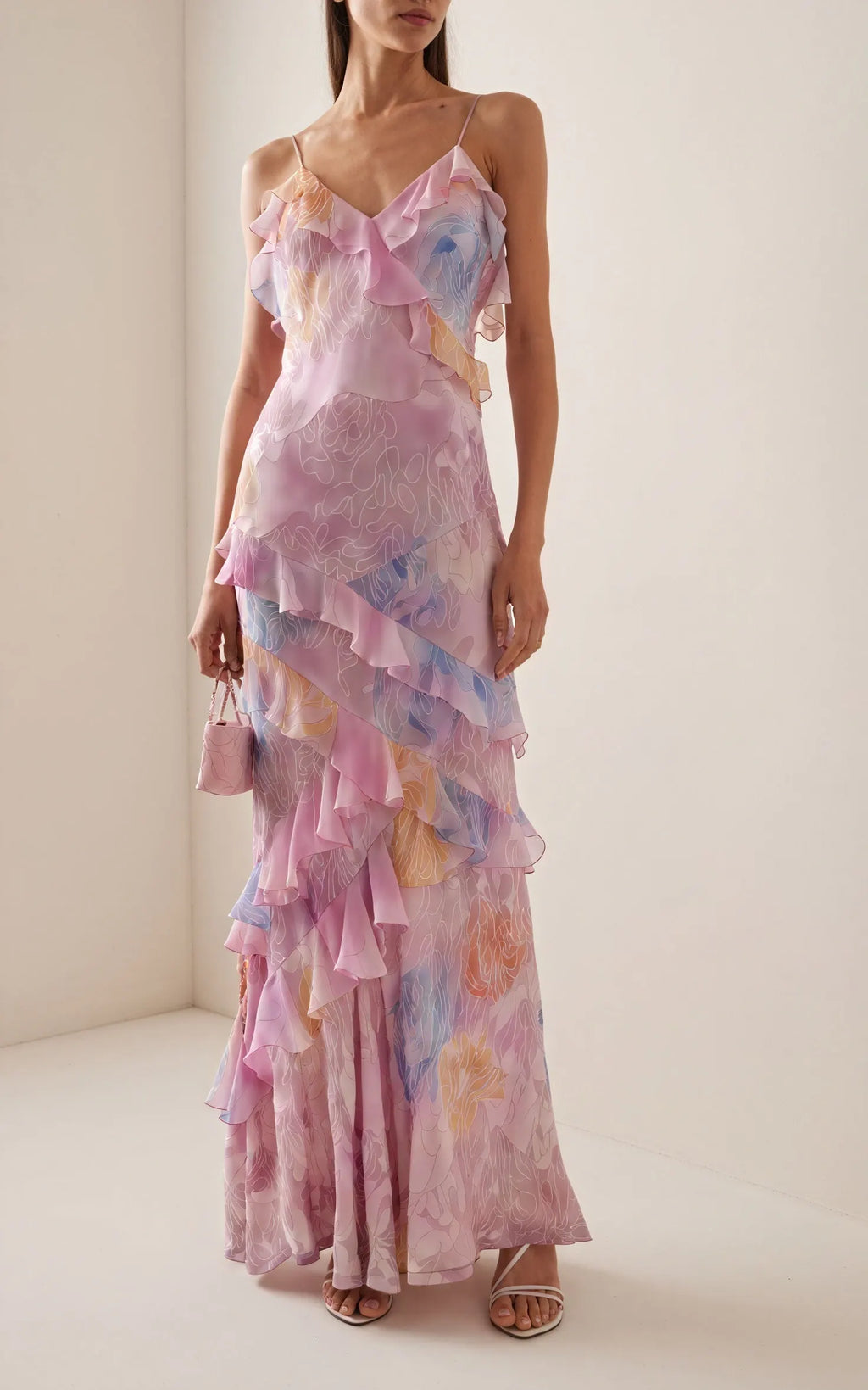 Blumen-Kleid mit Rüschen & Spaghetti-Trägern