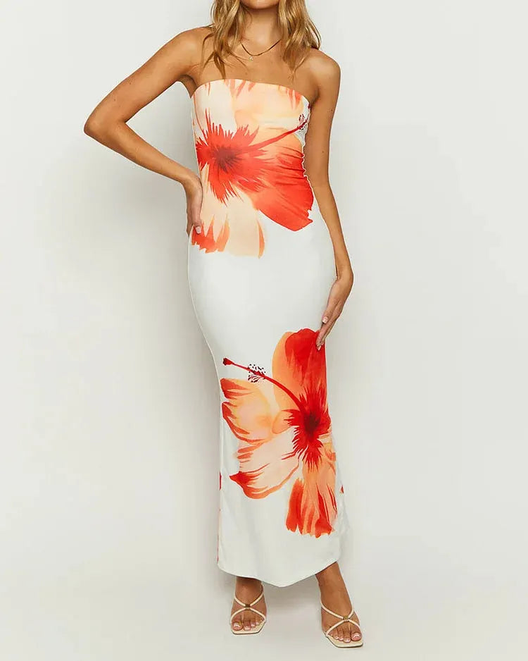 KELLY | Maxi Zomerjurk Met Bloemen Print - Zonder Bandjes - Luchtig, Stijlvol & Elegant