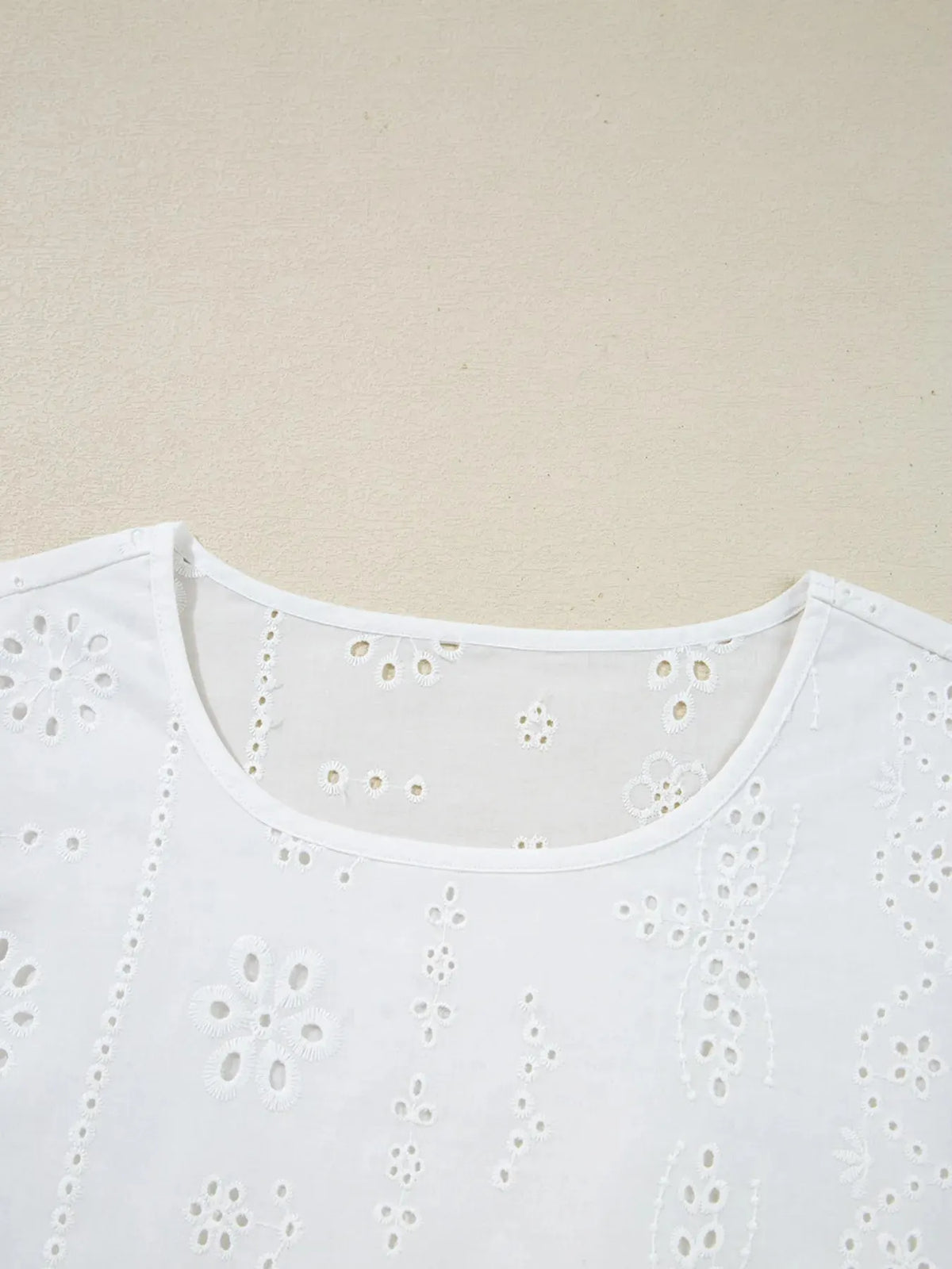Eyelet Long Sleeve Blouse with Elastic Cuffs