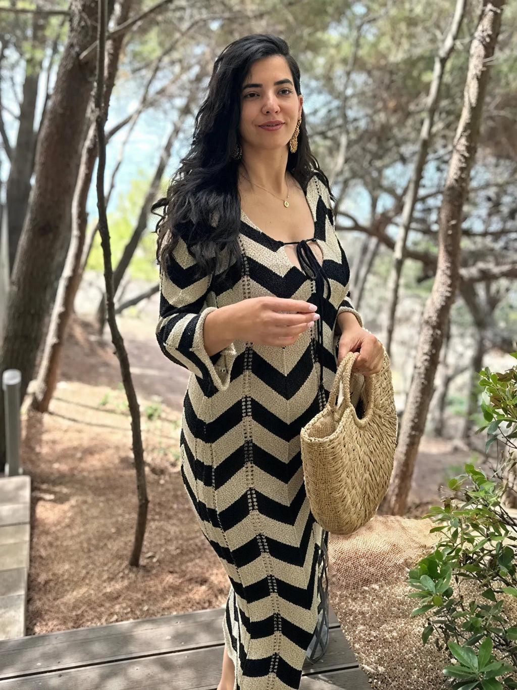 Strickkleid mit Chevron-Muster – Langarm