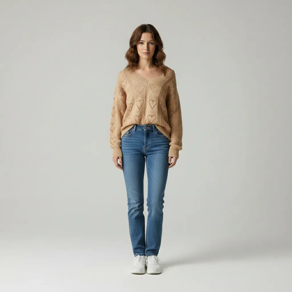 Zeitloser Strickpullover mit Herz-Struktur