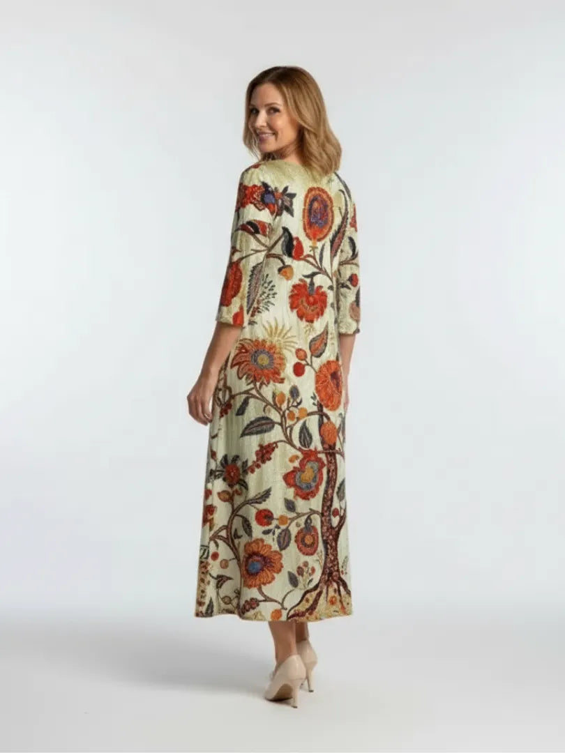 Corisande | V Neck Long Sleeve Floral Midi Dress
